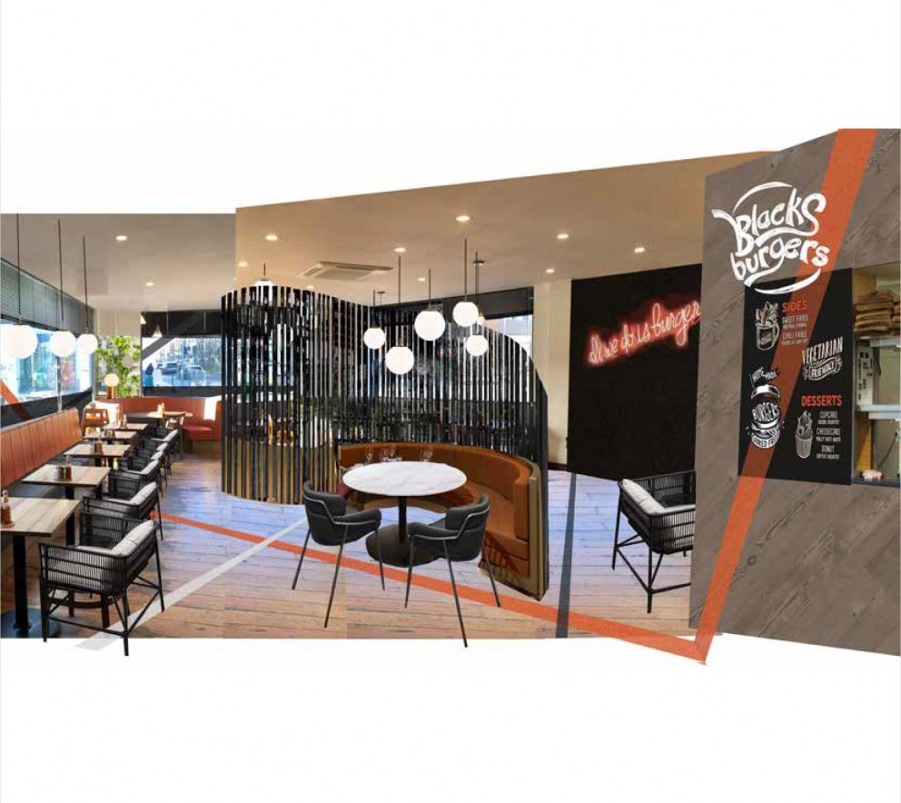 Blacks Burgers Epsom | interior sketch | Interior Designers